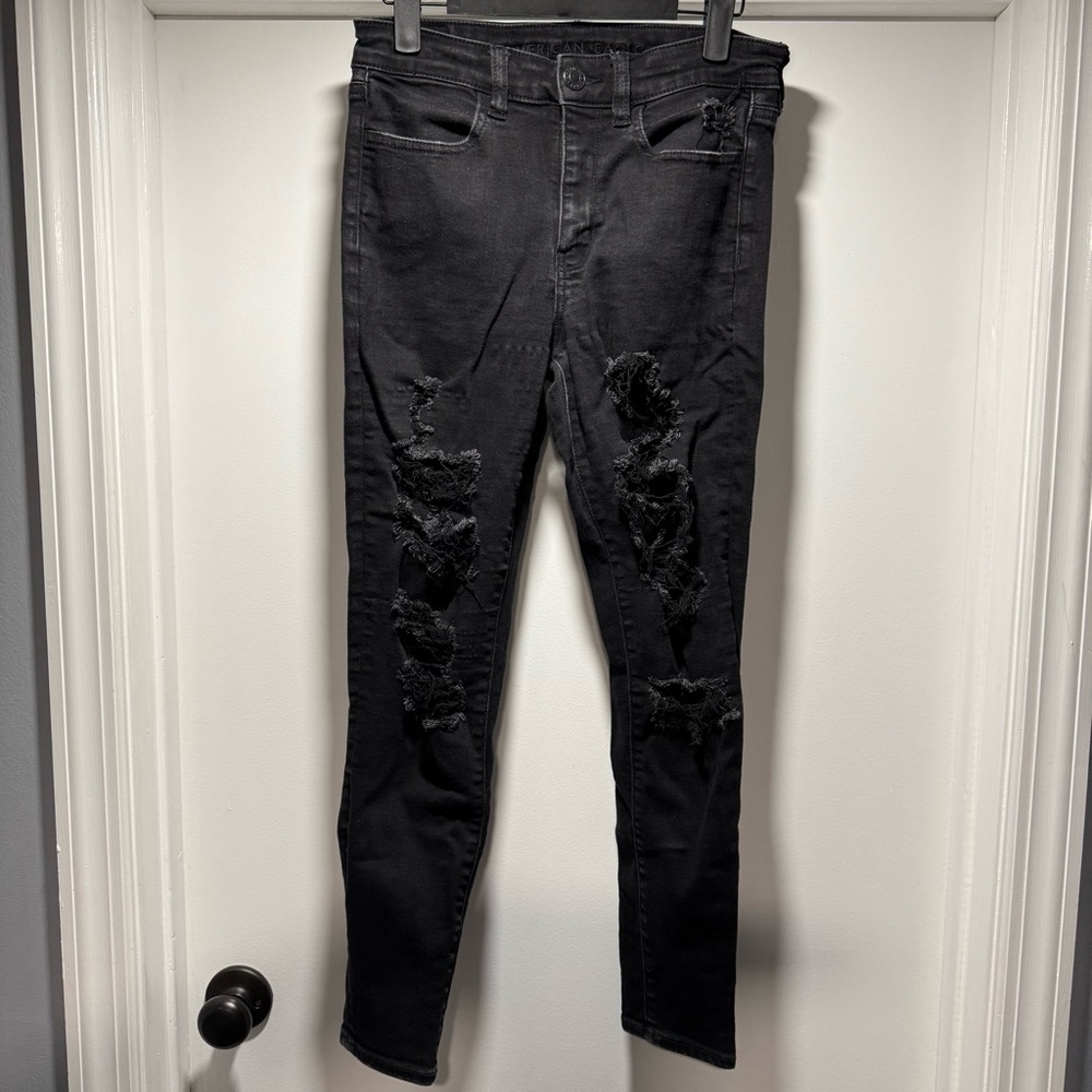 American Eagle Outfitters Black Distressed High Waisted Skinny Jeans